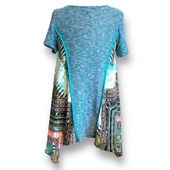 Poeme by Citron Womens Tunic Top Sz Medium Blue Mixed Media Knit Sharkbite Hem - Picture 6 of 7